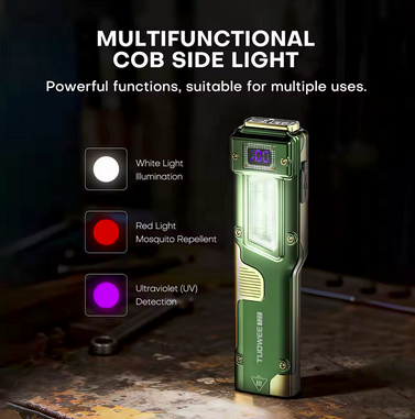 TUOWEE TZ2 – Ultra-Slim Multi-Mode EDC Flashlight with COB, UV & Red Light