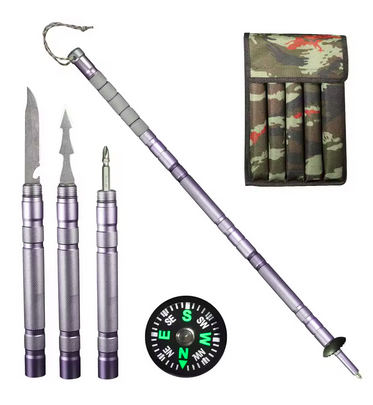 Tactical Survival Walking Stick – Multi-Tool Staff with Harpoon, Knife, Compass & Flint