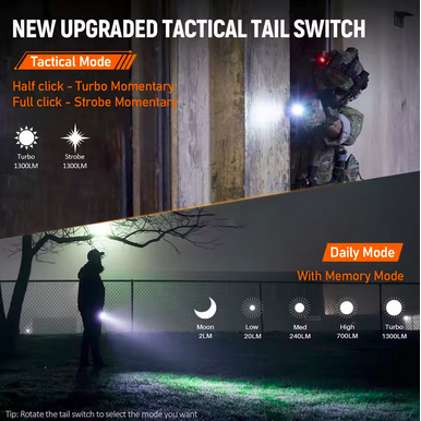 Wurkkos TD07 – 1300 Lumen Tactical EDC Flashlight with Dual Torch Grip