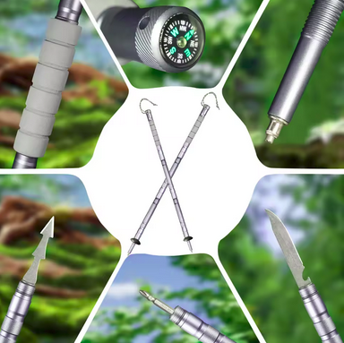 Tactical Survival Walking Stick – Multi-Tool Staff with Harpoon, Knife, Compass & Flint