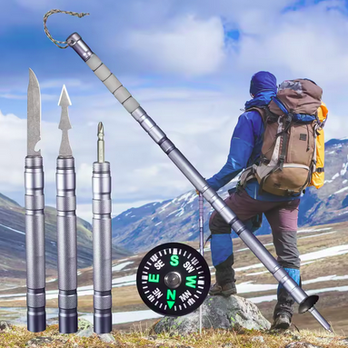 Tactical Survival Walking Stick – Multi-Tool Staff with Harpoon, Knife, Compass & Flint